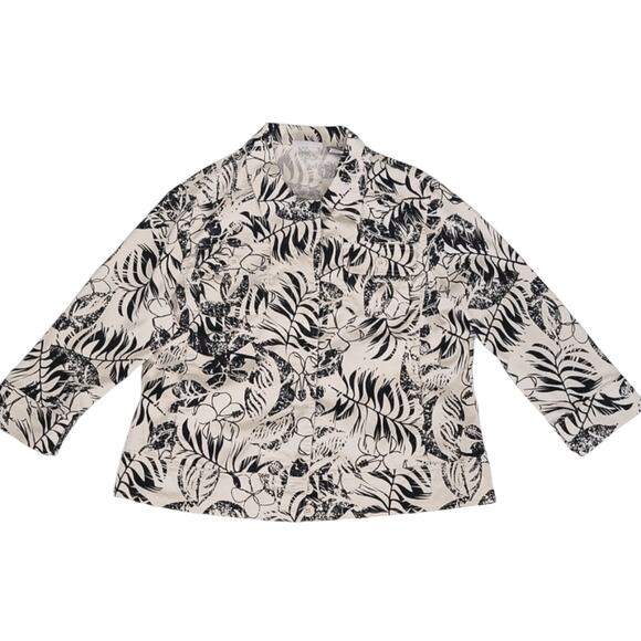 Coral Bay Cream Black Tropical Print Lightweight Spring/Summer Jacket Size L - Picture 1 of 11